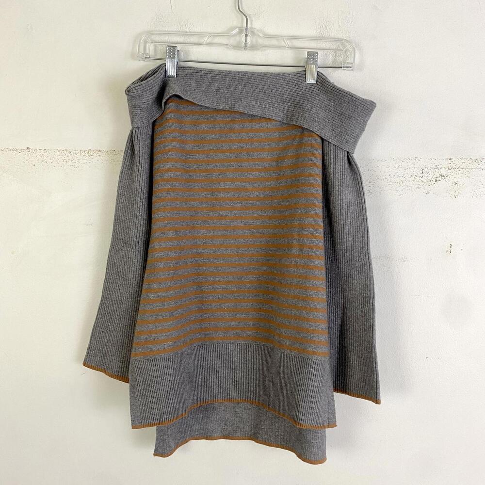 Anthropologie Striped Elise Ribbed Off Shoulder Sweater in gray and orange sz XS - Picture 2 of 7